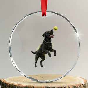 Playful Black Labrador Fetching Chasing Tennis Ball Crystal Glass Ornament TS12 Transparent Glass 3'' Circle Print Your Wear