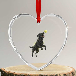 Playful Black Labrador Fetching Chasing Tennis Ball Heart Crystal Glass Ornament TS12 Transparent Glass 3'' Heart Print Your Wear