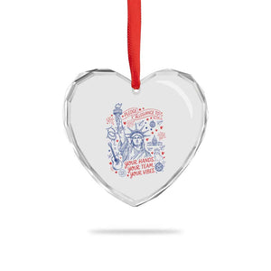 Pledge Allegiance To Your Hands Team Vibes Heart Crystal Glass Ornament Statue of Liberty Doodle Americana Graphic