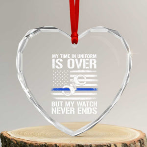 Police Retirement Heart Crystal Glass Ornament Handcuffs US Flag Retired Police Graphic