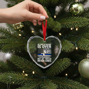 Police Retirement Heart Crystal Glass Ornament Handcuffs US Flag Retired Police Graphic