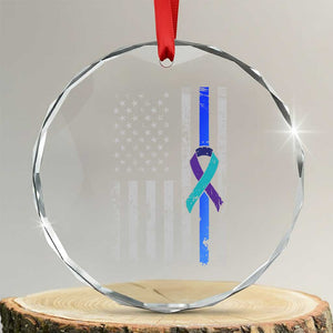 Police Suicide Prevention Awareness American Flag Ribbon Support Crystal Glass Ornament