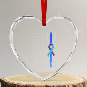 Police Suicide Prevention Awareness American Flag Ribbon Support Heart Crystal Glass Ornament
