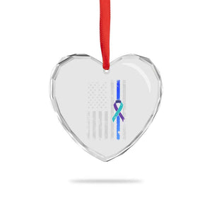 Police Suicide Prevention Awareness American Flag Ribbon Support Heart Crystal Glass Ornament