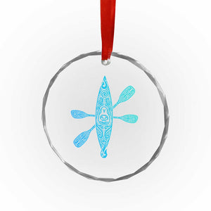 Polynesian Tribal Kayak Graphic Crystal Glass Ornament Maori Pattern Water Sports Cyan Gradient Paddling TS02 Print Your Wear