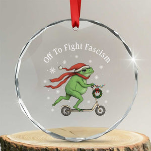 Portland Frog Protest Off To Fight Fascism Crystal Glass Ornament Funny Christmas Gift TS12 Transparent Glass 3'' Circle Print Your Wear