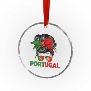 Portugal Messy Bun Girl Pride Portuguese Roots Crystal Glass Ornament