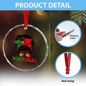 Portugal Messy Bun Girl Pride Portuguese Roots Crystal Glass Ornament