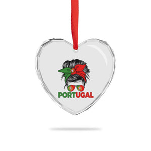 Portugal Messy Bun Girl Pride Portuguese Roots Heart Crystal Glass Ornament