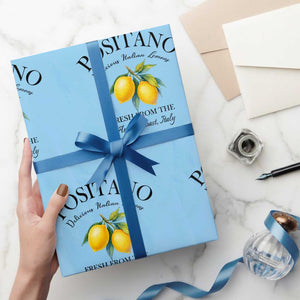 Positano Lemons Wrapping Paper Roll Fresh from the Amalfi Coast Italian Fruit TS02 Light Blue Print Your Wear