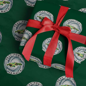 Pray For Jamaica Hurricane Support Wrapping Paper Roll Strong Island Map and Storm Graphic TS02 Green Print Your Wear