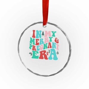 Pregnancy Announcement Crystal Glass Ornament Merry & Pregnant Era Cute Groovy Christmas Holiday Xmas TS10 Print Your Wear