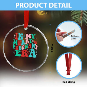 Pregnancy Announcement Crystal Glass Ornament Merry & Pregnant Era Cute Groovy Christmas Holiday Xmas TS10 Print Your Wear