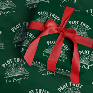 Pregnancy Announcement For Book Lovers Wrapping Paper Roll Plot Twist I Am Pregnant TS12 Green Print Your Wear