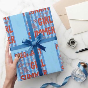 Pregnant Girl Summer Wrapping Paper Roll Funny Beach Pregnancy Announcement TS14 Light Blue Print Your Wear