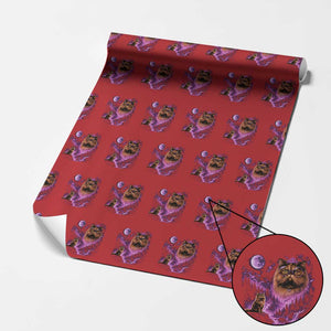 Princess Cat Howling To The Moon Vintage 90s Nature Wrapping Paper Roll TS11 Red Print Your Wear