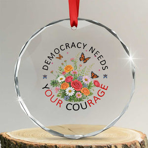Pro Democracy Crystal Glass Ornament Human Rights Our Rage Protest Floral FDT TS10 Transparent Glass 3'' Circle Print Your Wear