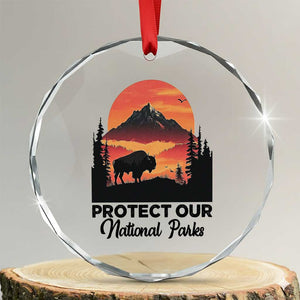 Protect Our National Parks Crystal Glass Ornament Bison Buffalo Vintage Graphic TS02 Transparent Glass 3'' Circle Print Your Wear