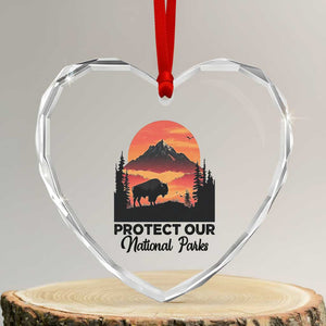 Protect Our National Parks Heart Crystal Glass Ornament Bison Buffalo Vintage Graphic TS02 Transparent Glass 3'' Heart Print Your Wear