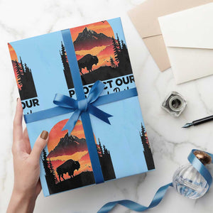 Protect Our National Parks Wrapping Paper Roll Bison Buffalo Vintage Graphic TS02 Light Blue Print Your Wear