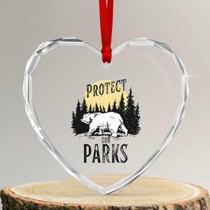 Protect Our Parks Heart Crystal Glass Ornament Retro Bear Forest Nature Graphic TS02 Transparent Glass 3'' Heart Print Your Wear
