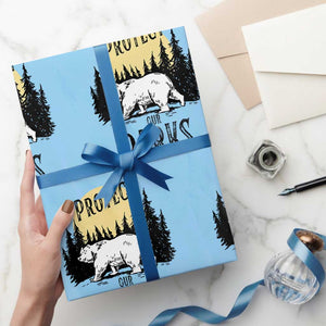 Protect Our Parks Wrapping Paper Roll Retro Bear Forest Nature Graphic TS02 Light Blue Print Your Wear