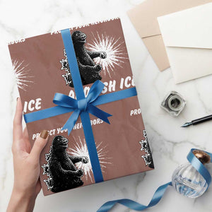 Protect Your Neighbors Abolish Ice Wrapping Paper Roll Monster Resitance Protest Graphic TS02 Mocha Print Your Wear