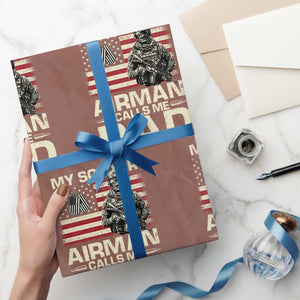 Proud Air Force Dad Wrapping Paper Roll My Soldier Airman Calls Me Dad US Flag TS10 Mocha Print Your Wear