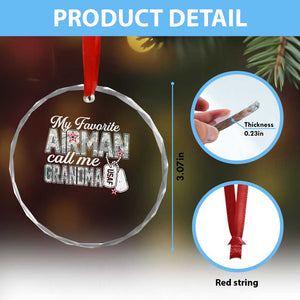 Proud Air Force Family Crystal Glass Ornament My Favorite Airman Calls Me Grandma TS10 Print Your Wear