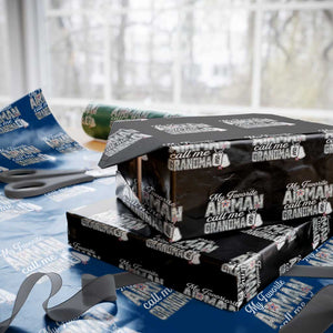 Proud Air Force Family Wrapping Paper Roll My Favorite Airman Calls Me Grandma TS10 Black Print Your Wear