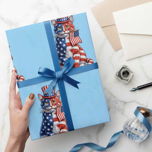 Proud American Cat Lover Wrapping Paper Roll Patriotic Animal Lover Gift TS12 Light Blue Print Your Wear