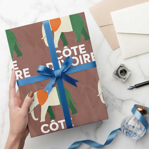 Proud Côte d'Ivoire Elephant Ivory Coast Flag Wrapping Paper Roll Ivorian Pride Retro Souvenir TS02 Mocha Print Your Wear
