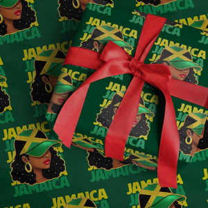 Proud Jamaican Afro Black Woman Jamaica Flag Pride Wrapping Paper Roll TS10 Green Print Your Wear