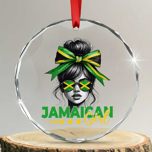 Proud Jamaican Girl Crystal Glass Ornament Jamaica Messy Bun Retro Vintage Jamaican Flag TS10 Transparent Glass 3'' Circle Print Your Wear