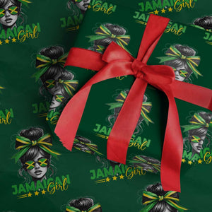 Proud Jamaican Girl Wrapping Paper Roll Jamaica Messy Bun Retro Vintage Jamaican Flag TS10 Green Print Your Wear