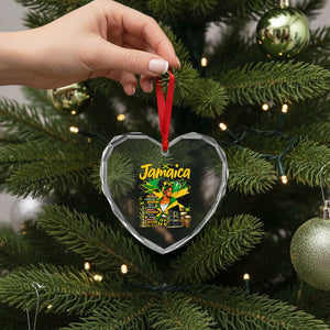 Proud Jamaican Queen Jamaica Roots Heritage Heart Crystal Glass Ornament Doctor Bird and Island Landmarks Graphic