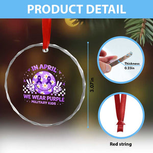 Proud Military Kids Crystal Glass Ornament Groovy Smile Face In April We Wear Purple Military Child Month TS10 Print Your Wear