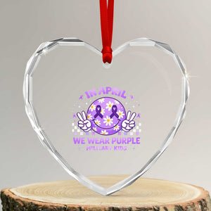 Proud Military Kids Heart Crystal Glass Ornament Groovy Smile Face In April We Wear Purple Military Child Month TS10 Transparent Glass 3'' Heart Print Your Wear