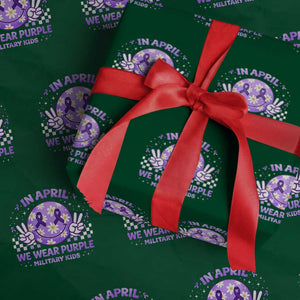 Proud Military Kids Wrapping Paper Roll Groovy Smile Face In April We Wear Purple Military Child Month TS10 Green Print Your Wear