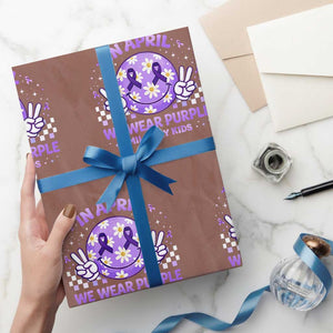 Proud Military Kids Wrapping Paper Roll Groovy Smile Face In April We Wear Purple Military Child Month TS10 Mocha Print Your Wear