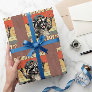 Proud New Dad It's A Boy Wrapping Paper Roll Funny Raccoon Humor Father's Day TS14 Mocha Print Your Wear