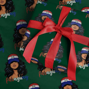 Proud Paraguayan Woman Melanin Curls Afro Latina Wrapping Paper Roll Paraguay Flag Roots Hispanic Heritage Pride TS02 Green Print Your Wear