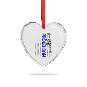 Proud Son of a Police Dad Heart Crystal Glass Ornament Gun American Flag Family Support