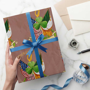 Proud To Be Irish American Wrapping Paper Roll Vintage Ireland USA Flag Shamrock Harp TS11 Mocha Print Your Wear