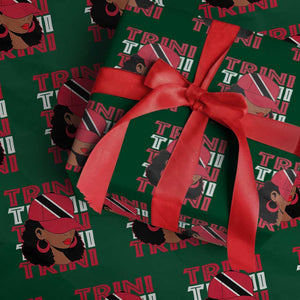 Proud Trini Afro Black Woman Wrapping Paper Roll Trinidad and Tobago Flag Pride TS10 Green Print Your Wear