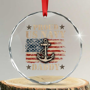 Proud US Navy Daddy Crystal Glass Ornament Vintage American Flag Anchor TS11 Transparent Glass 3'' Circle Print Your Wear