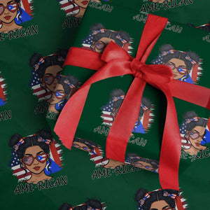 Puerto Rican American Girl Wrapping Paper Roll AME-RICAN Boricua Pride TS10 Green Print Your Wear