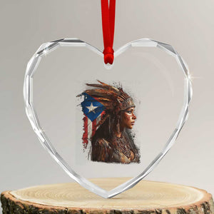 Puerto Rico Taino Warrior Woman Heart Crystal Glass Ornament Boricua Pride TS10 Transparent Glass 3'' Heart Print Your Wear