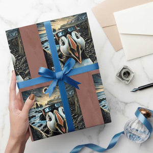 Puffin Selfie August 12 2026 Total Solar Eclipse Wrapping Paper Roll Funny Totality Photographic Astronomy Souvenir TS02 Mocha Print Your Wear