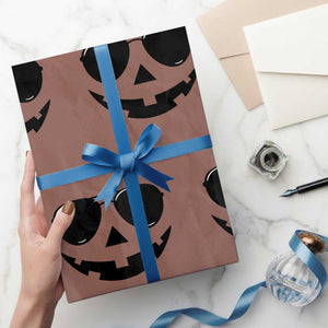 Pumpkin Face Wrapping Paper Roll Vintage Jack o Lantern Jackolantern Spooky Season Halloween TS10 Mocha Print Your Wear